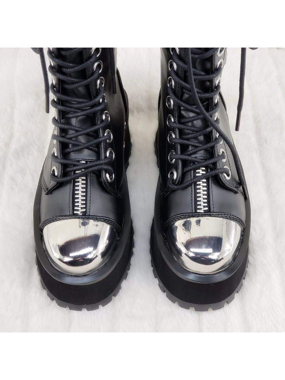 Gravedigger Chrome Toe Cap Platform Goth Punk Boots - Picture 8 of 12